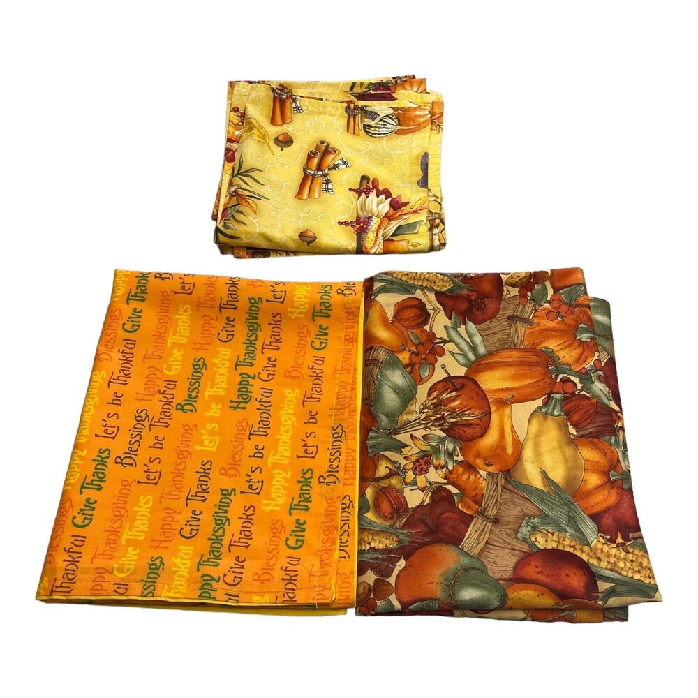 Yellow Orange Fruits Print Handmade Table Burner, Small Tablecloth & 5 Napkins - Picture 2 of 7